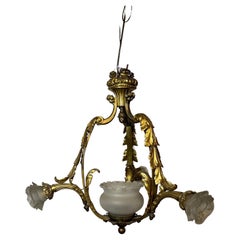 Early 20th Century Antique Bronze Three Arm Chandelier from Paris France
