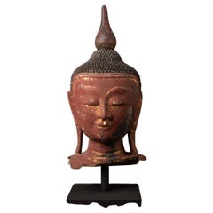 Early 20th century antique Burmese Buddha head in Shan (Tai Yai) style