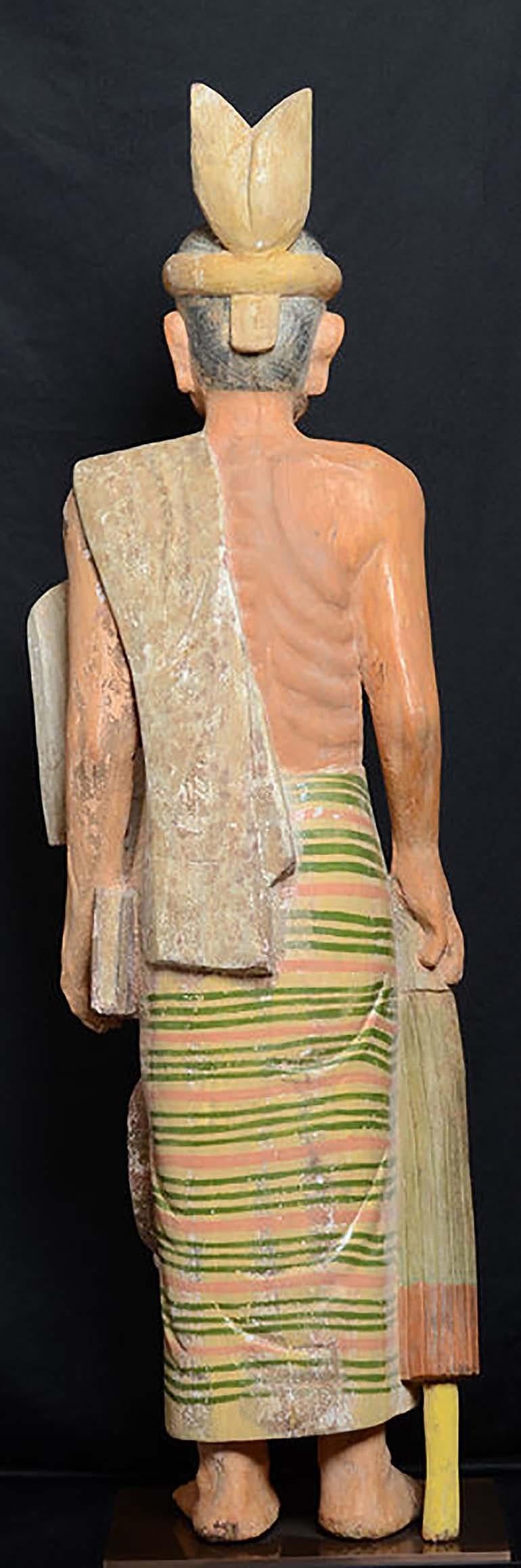 Early 20th Century, Antique Burmese Wooden Standing Old Man For Sale 6
