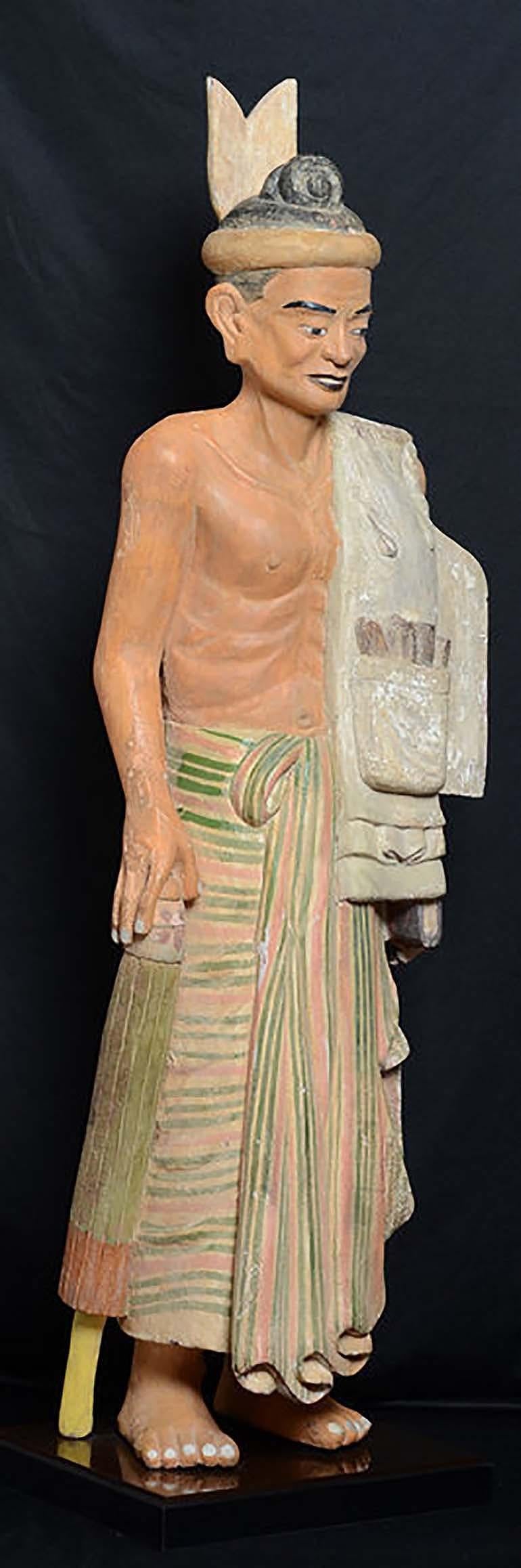 Early 20th Century, Antique Burmese Wooden Standing Old Man For Sale 9