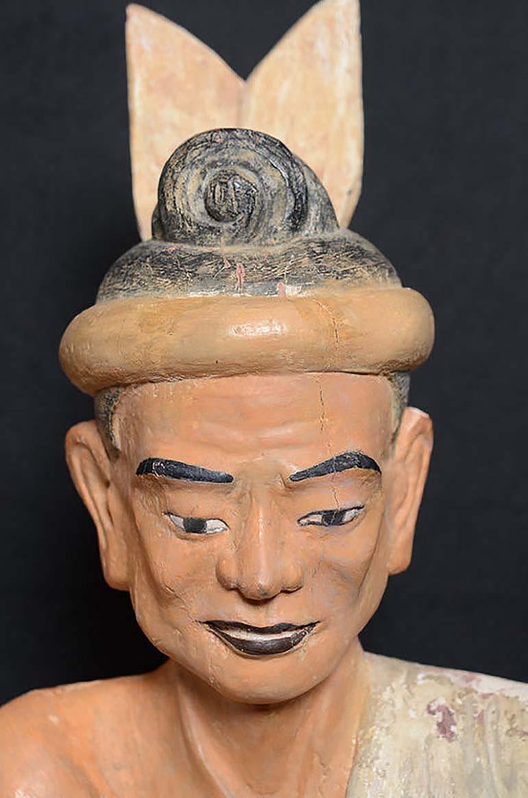 Hand-Carved Early 20th Century, Antique Burmese Wooden Standing Old Man For Sale