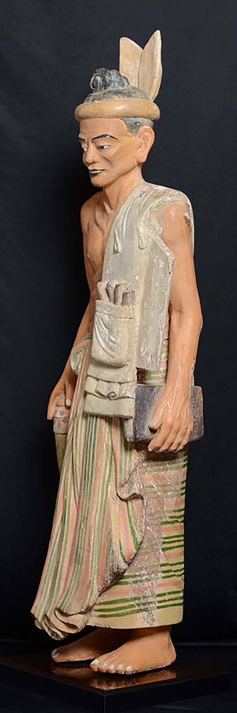 Early 20th Century, Antique Burmese Wooden Standing Old Man For Sale 4