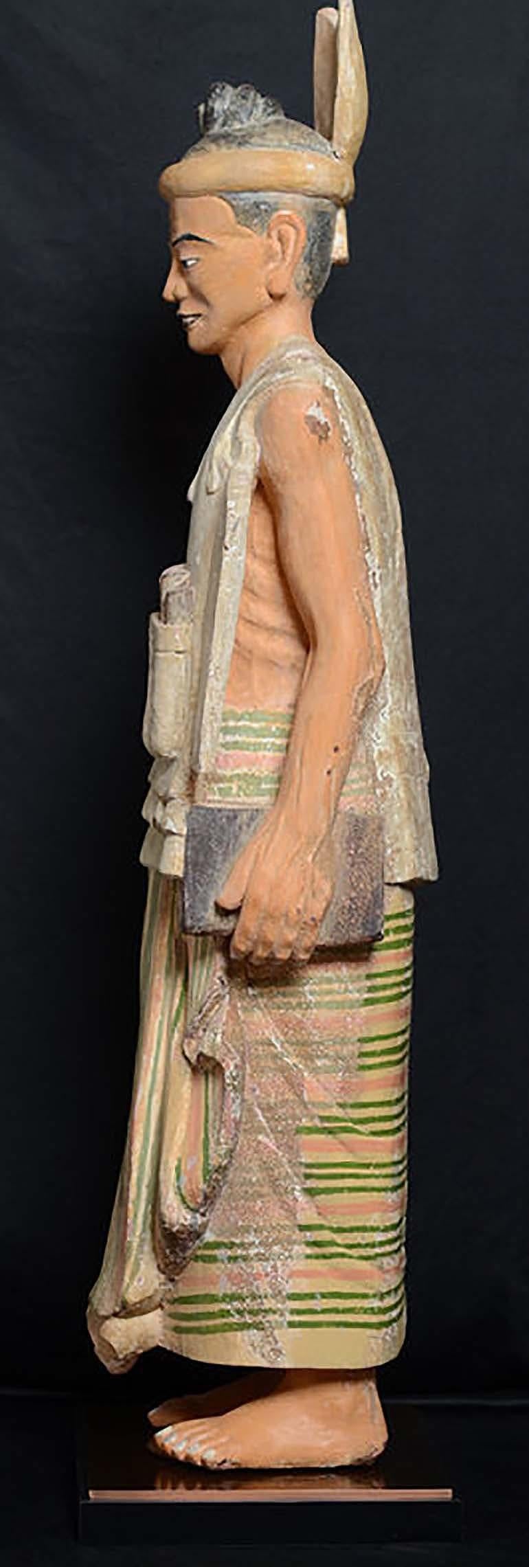 Early 20th Century, Antique Burmese Wooden Standing Old Man For Sale 5