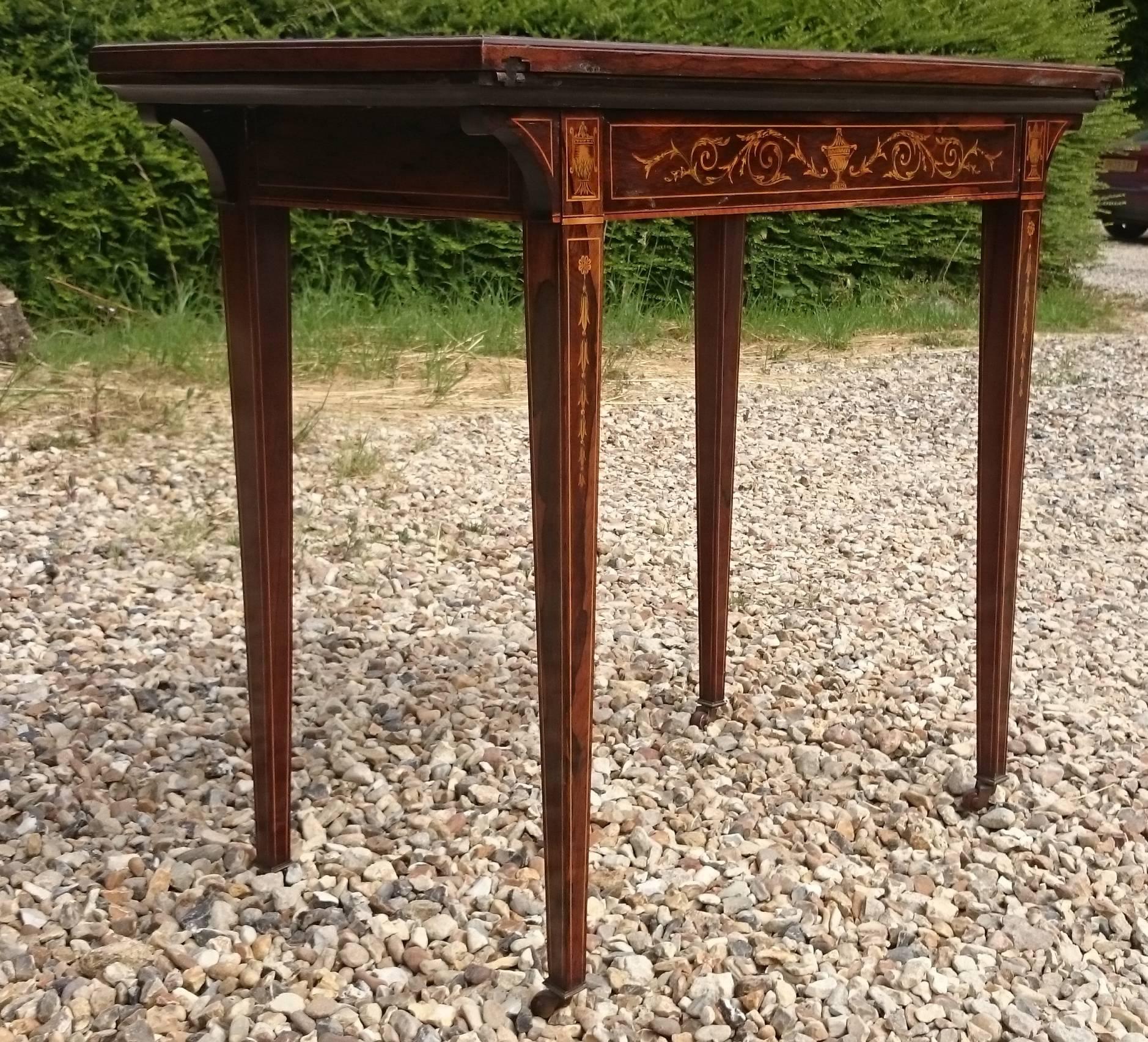 Mahogany Early 20th Century Antique Card Table with Fine Inlaid Decoration