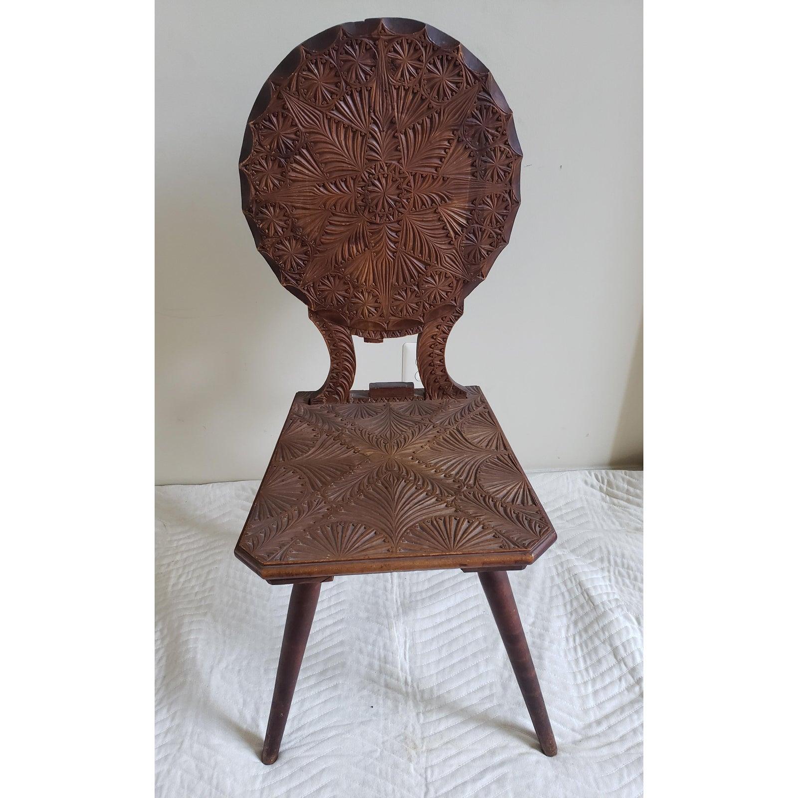 Early 20th Century Antique Carved Wood Chair For Sale 6