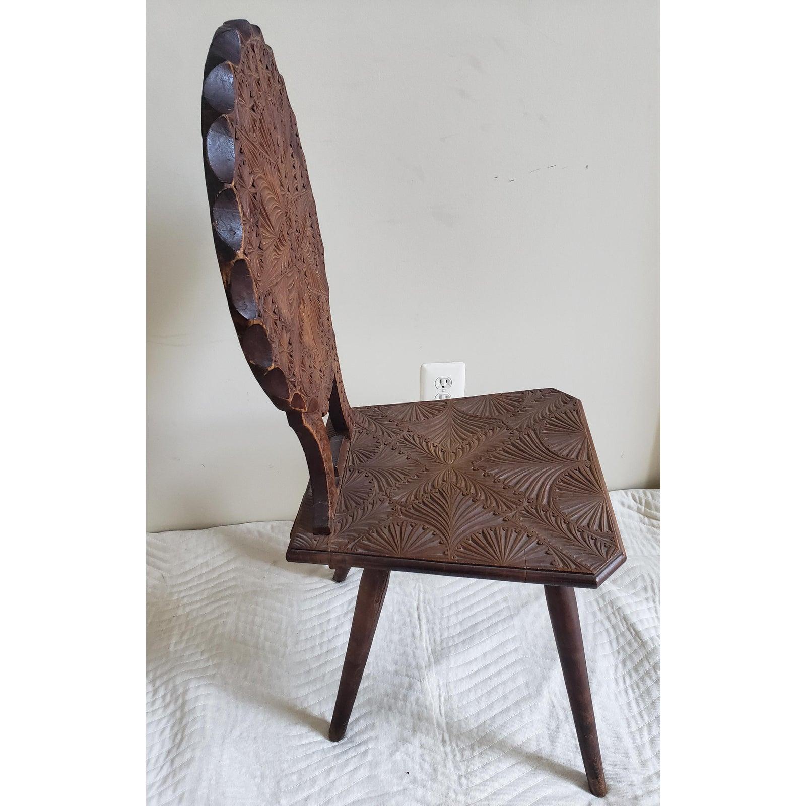 American Colonial Early 20th Century Antique Carved Wood Chair For Sale