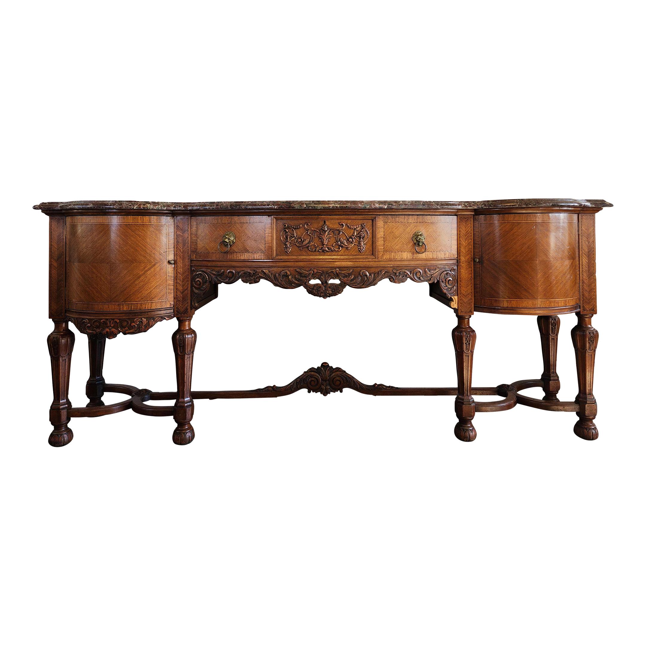 This masterpiece boasting with history, a curated furnishing from the early 20th century acquired from an estate on the north shore of Mill Neck, Long Island New York. A traditional authentic carved wooden motifs and turned wooden spindle legs,