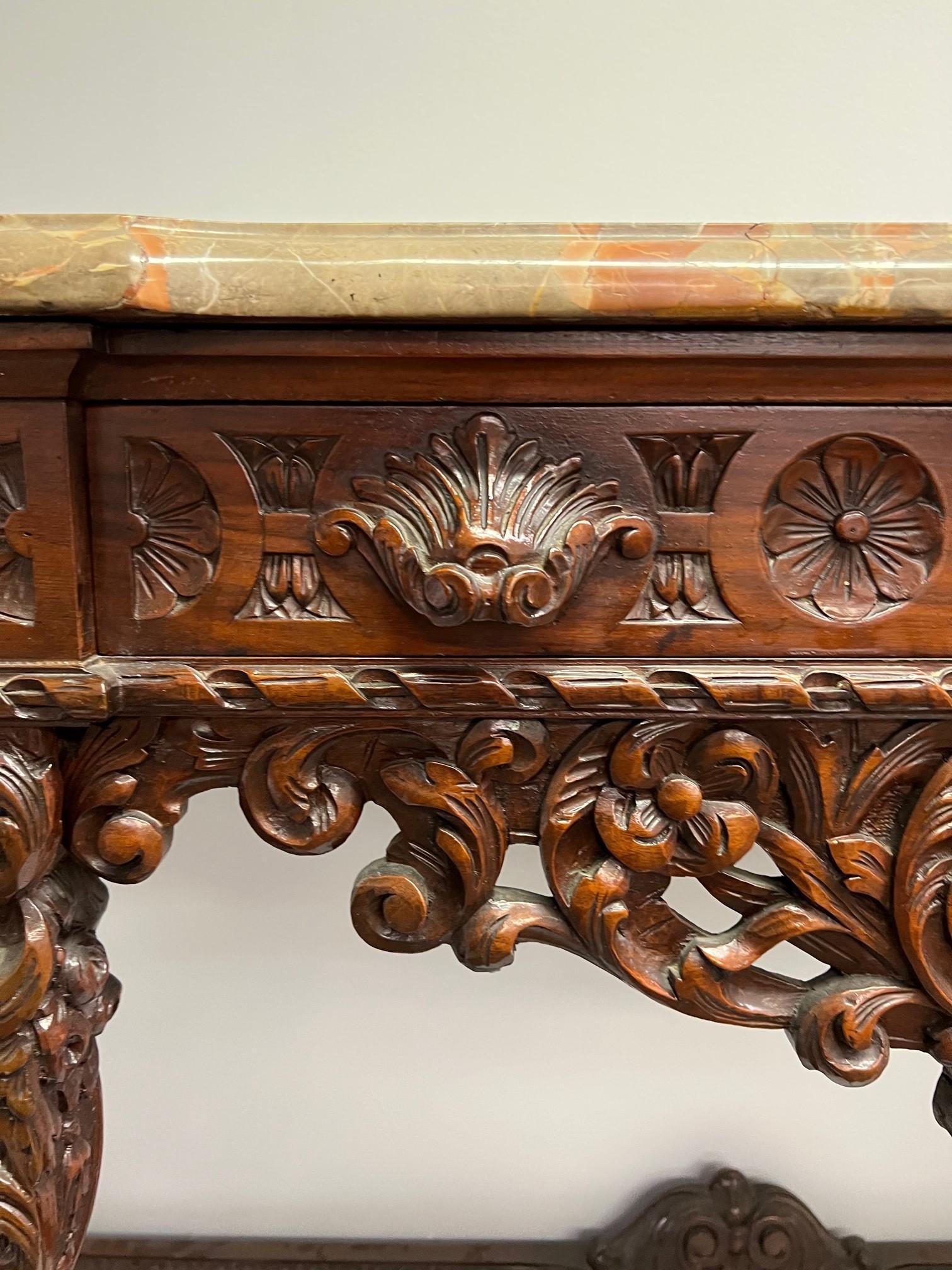 Early 20th Century Antique Carved Wood Marble Top Server / Buffet For Sale 7