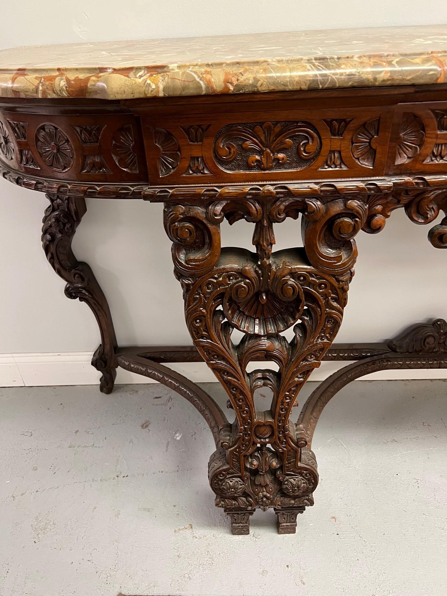 American Early 20th Century Antique Carved Wood Marble Top Server / Buffet For Sale