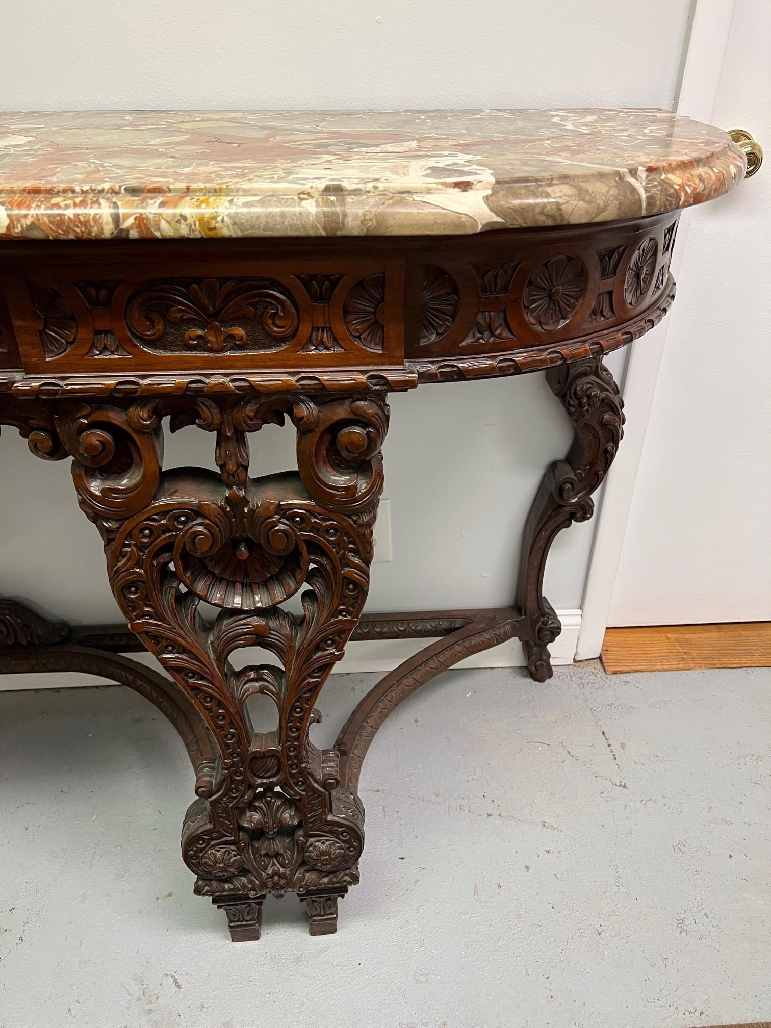 Early 20th Century Antique Carved Wood Marble Top Server / Buffet For Sale 1