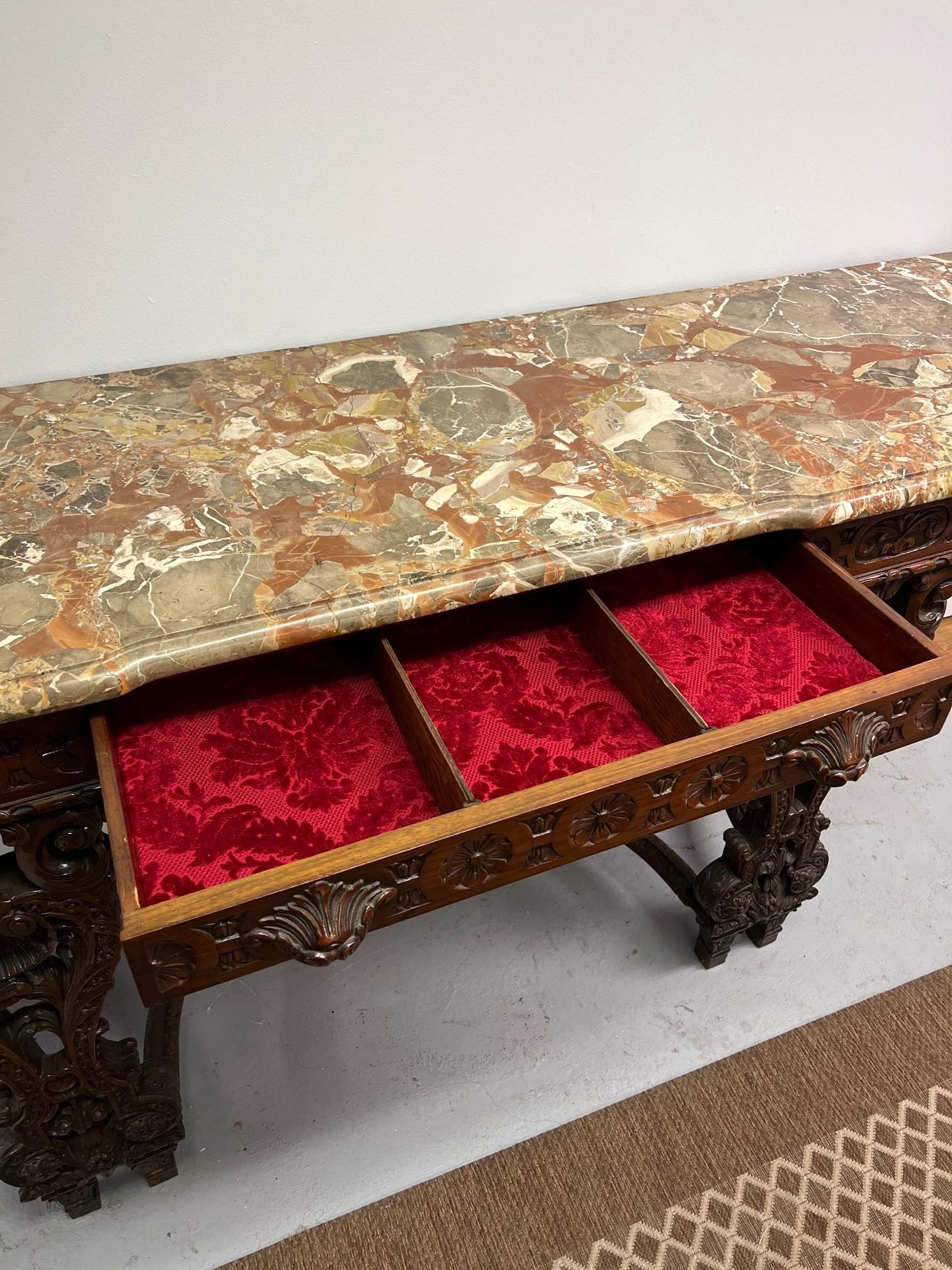 Early 20th Century Antique Carved Wood Marble Top Server / Buffet For Sale 2
