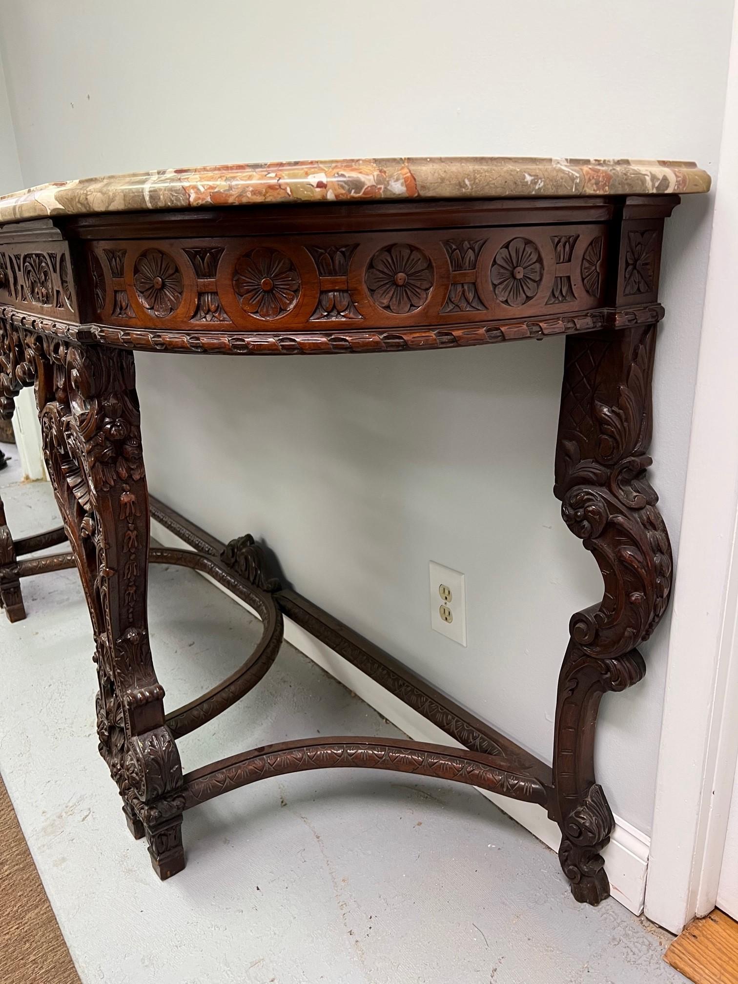 Early 20th Century Antique Carved Wood Marble Top Server / Buffet For Sale 3