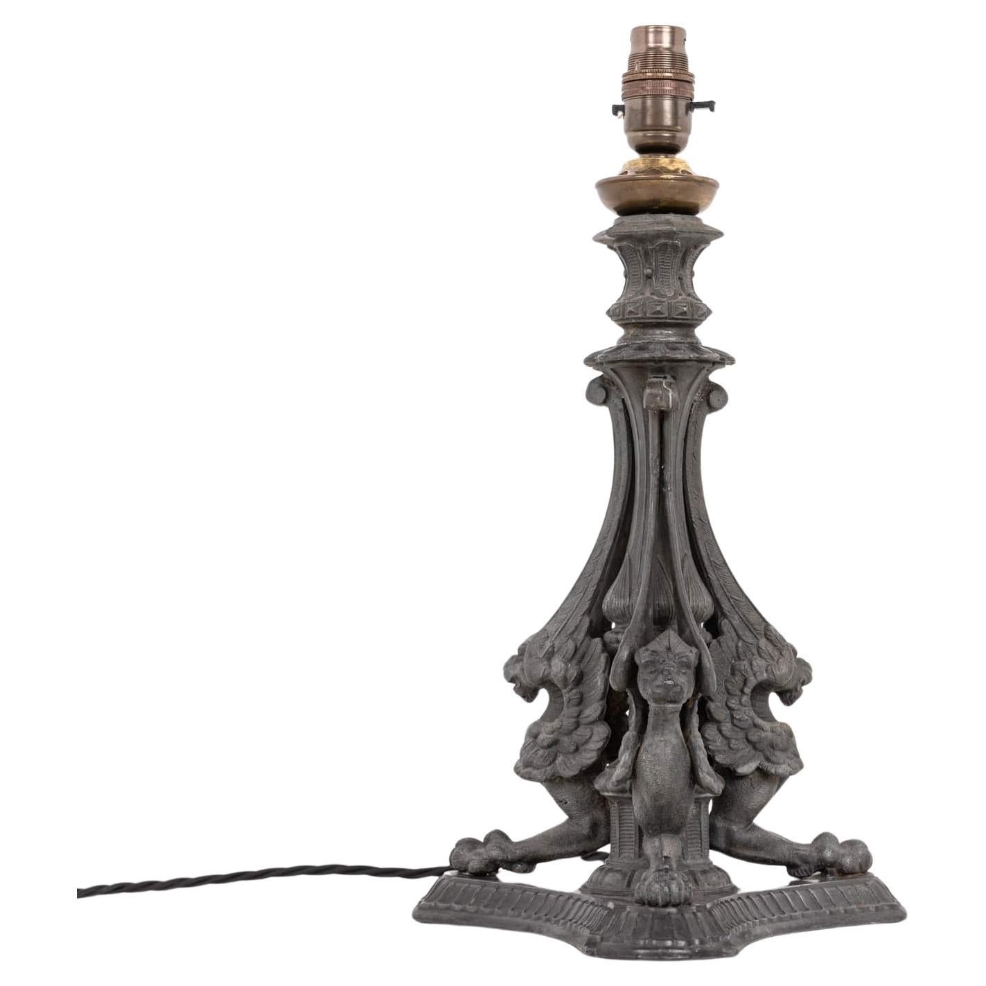 Early 20th Century Antique Cast Spelter Desk Table Lamp, c.1920