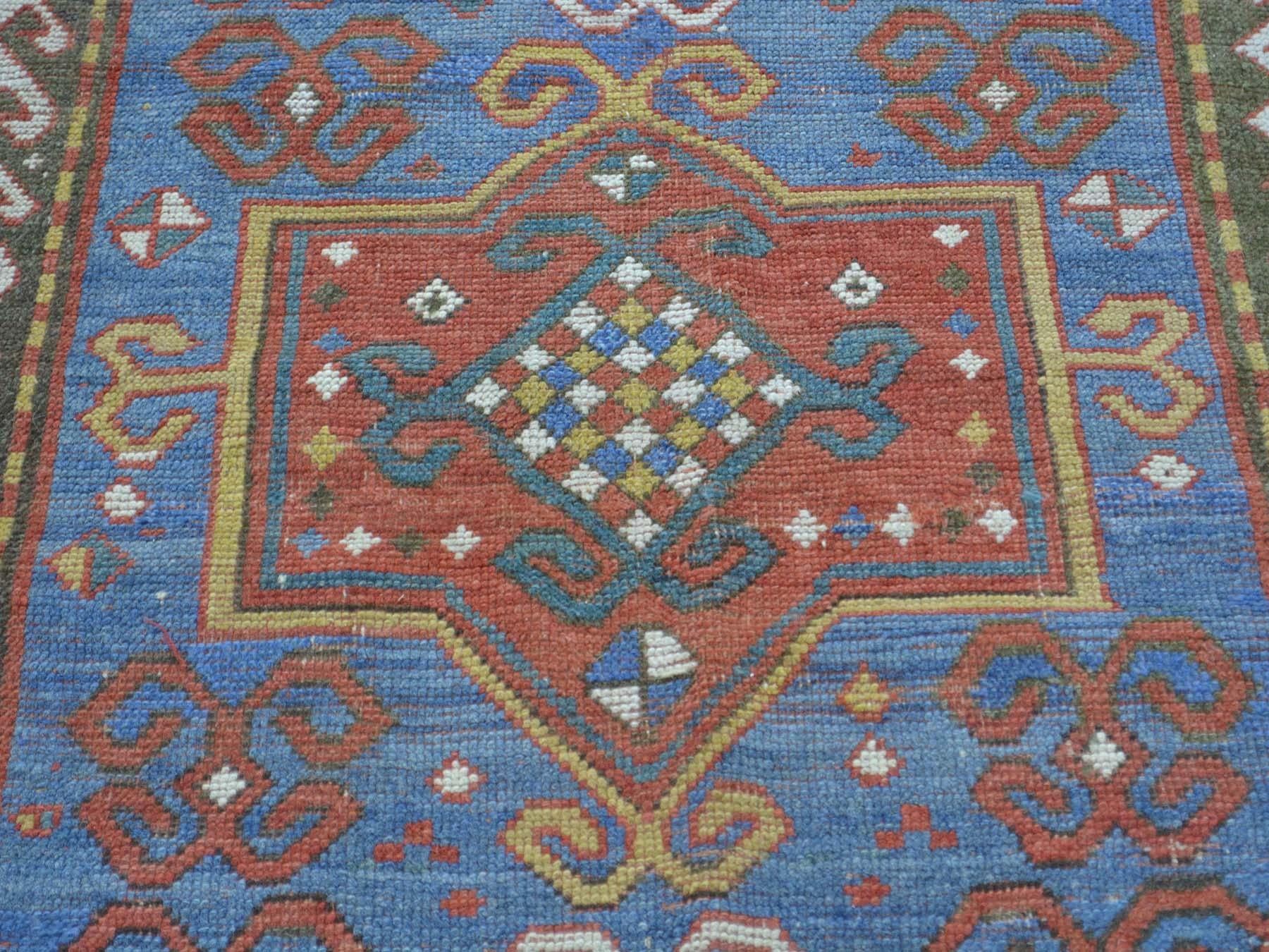 Russian Early 20th Century Antique Caucasian Hand Knotted Rug - 4'8