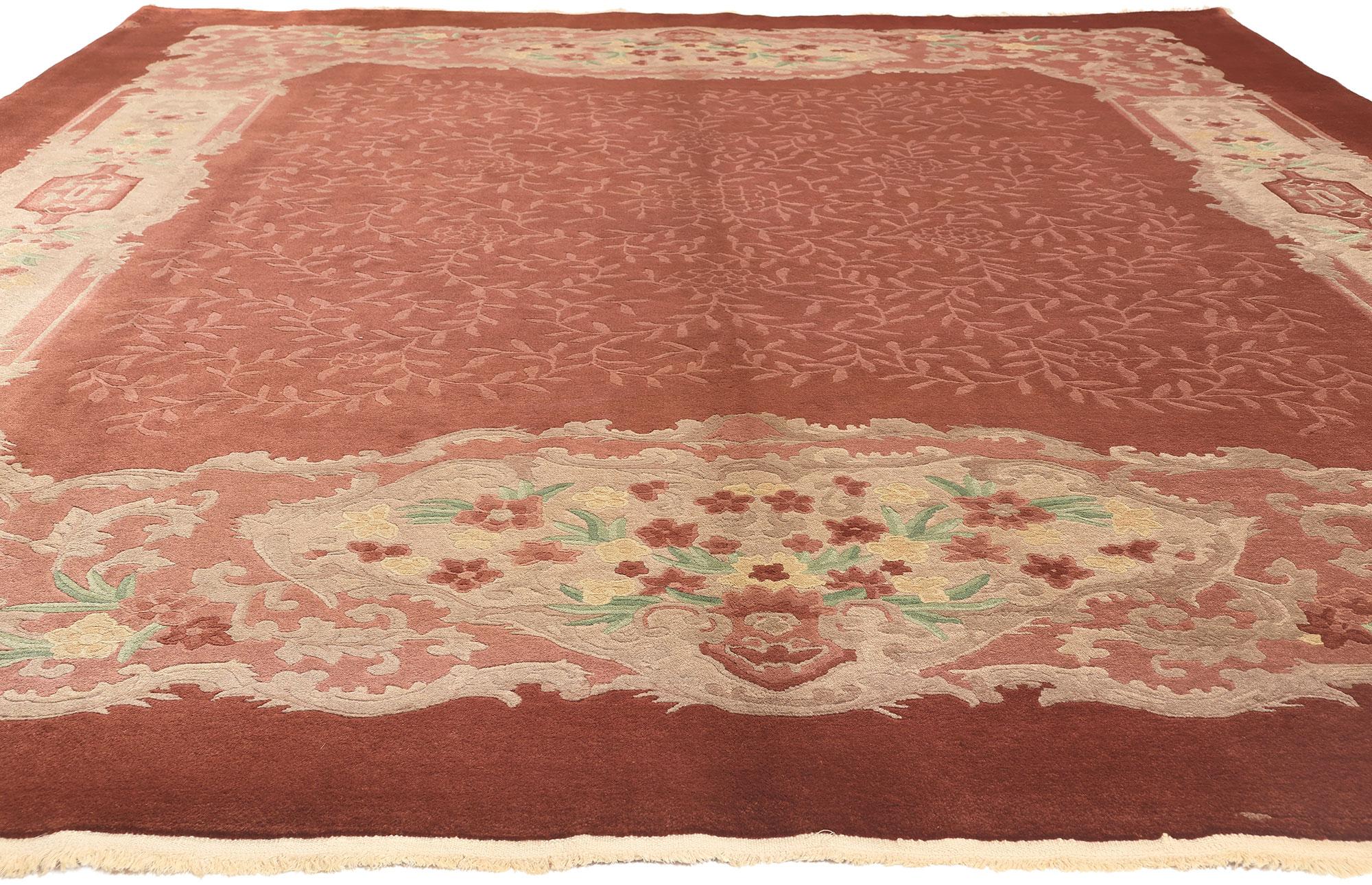 Hand-Knotted Antique Chinese Art Deco Rug, French European Meets Chinoiserie Chic For Sale