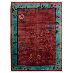 Antique Chinese Art Deco Wool Rug