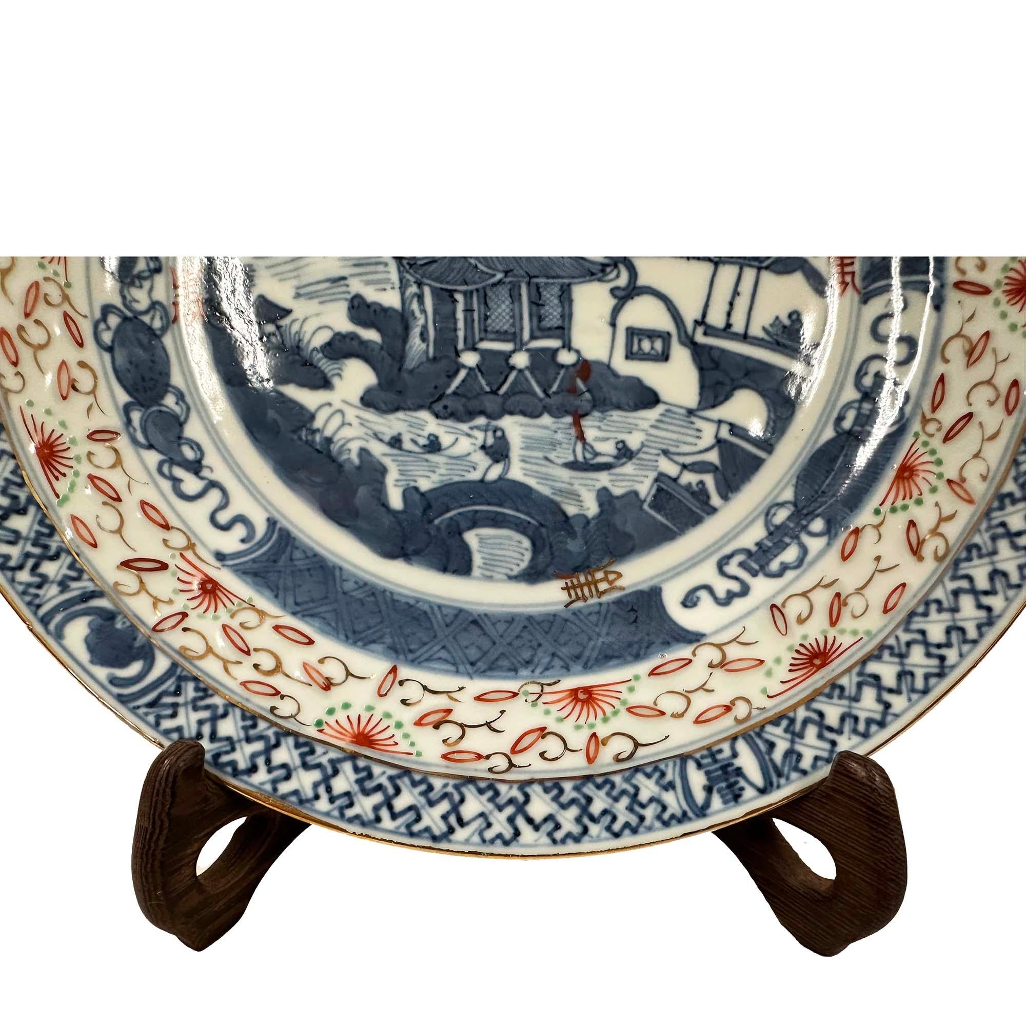 Exportation chinoise Assiette ancienne en porcelaine chinoise bleue et blanche du début du 20e siècle en vente