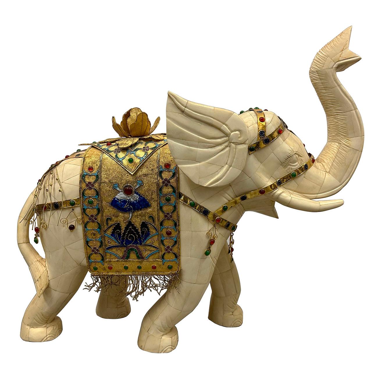Chinese Export Early 20th Century Antique Chinese Bone Carved Elephant Sculpture For Sale