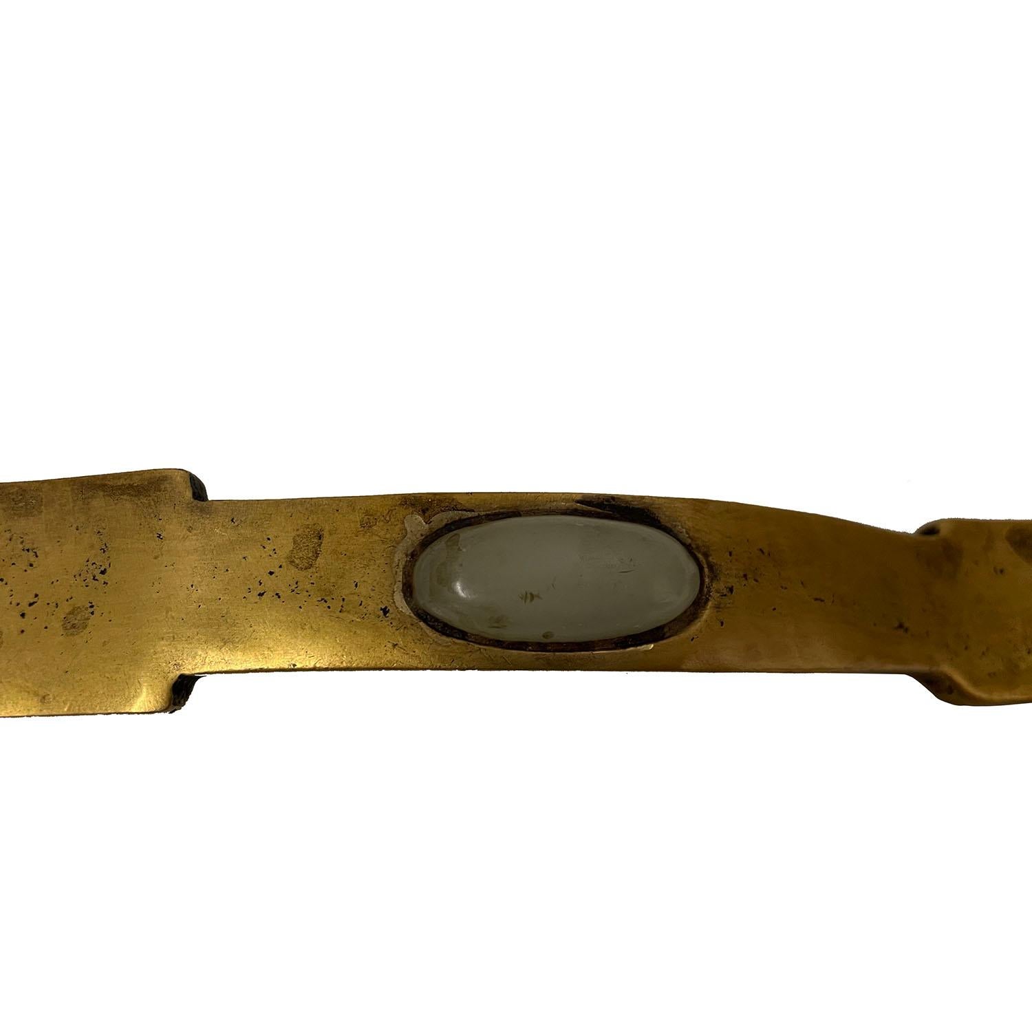 Early 20th Century Antique Chinese Bronze Ruyi With Jade Inlay In Good Condition For Sale In Pomona, CA