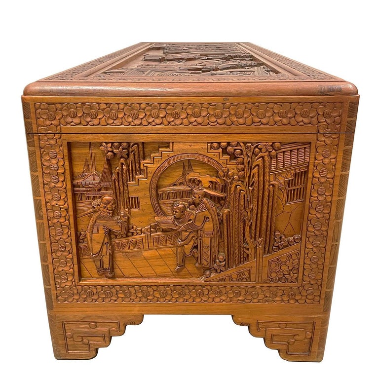 Early 20th Century Antique Chinese Carved Camphor Wooden Trunk, Hope