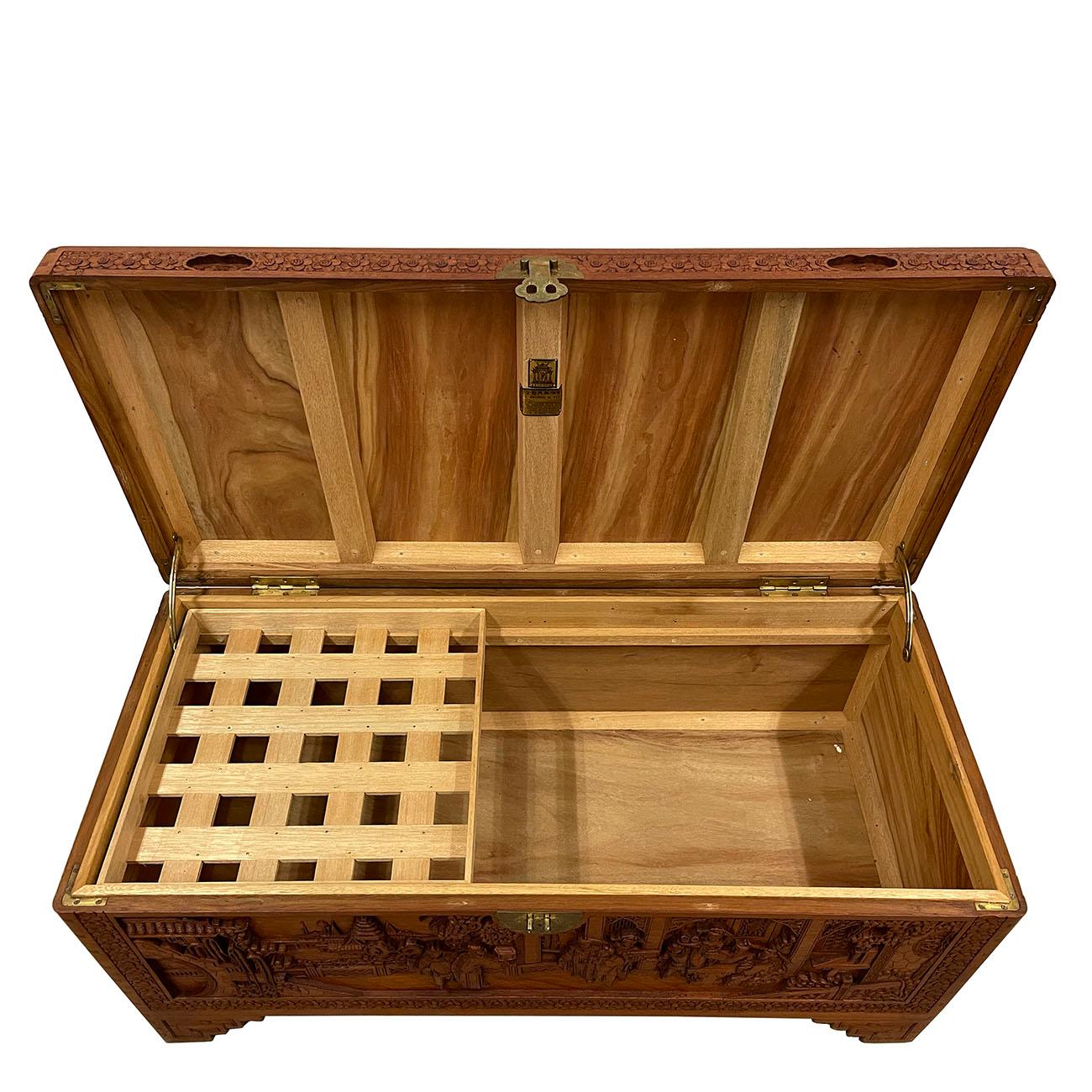 Early 20th Century Antique Chinese Carved Camphor Wooden Trunk, Hope