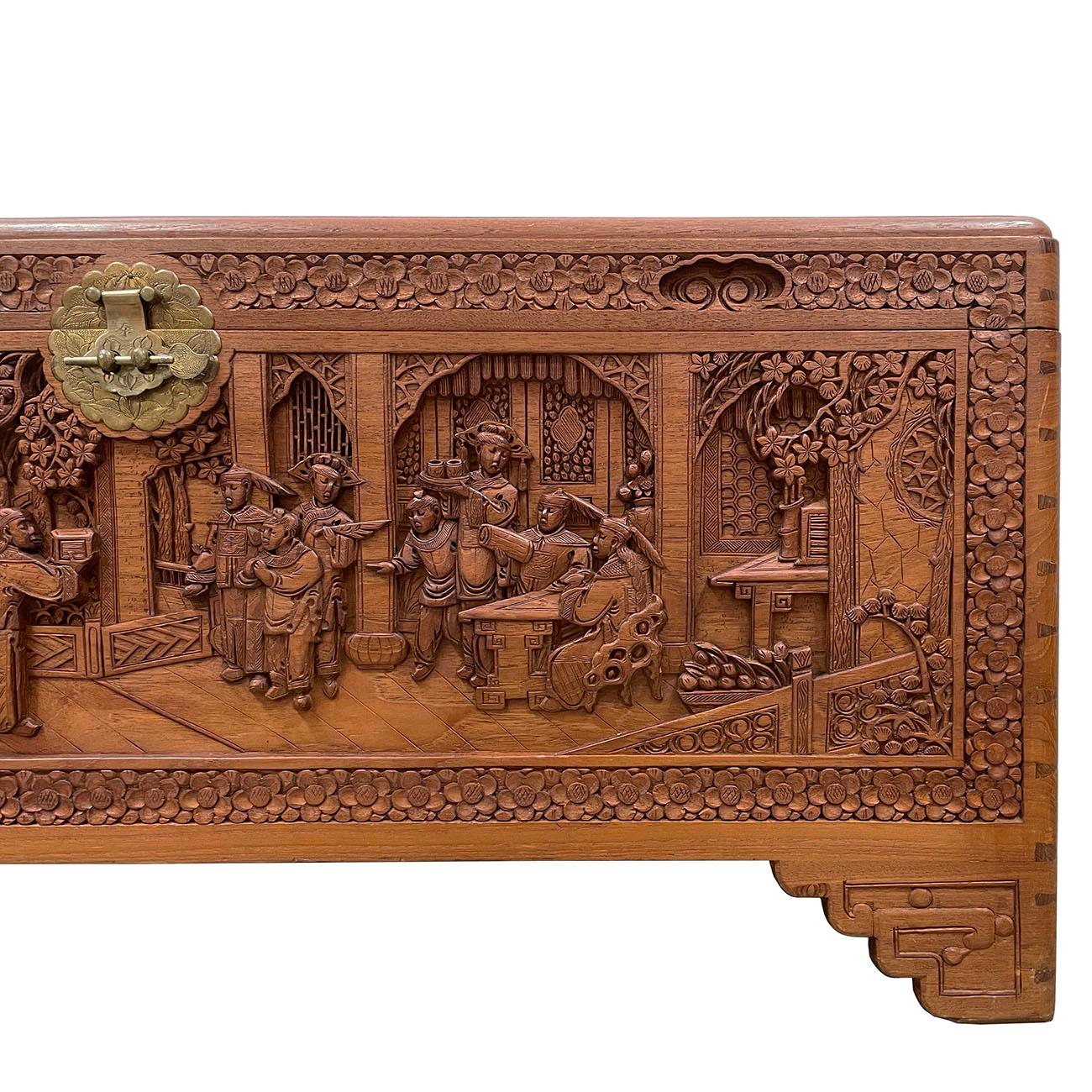 Early 20th Century Antique Chinese Carved Camphor Wooden Trunk, Hope