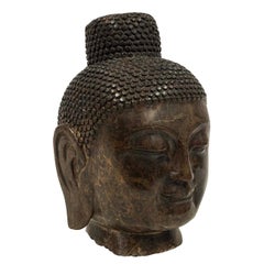 Early 20th Century Antique Chinese Carved Stone Buddha Head Sculpture
