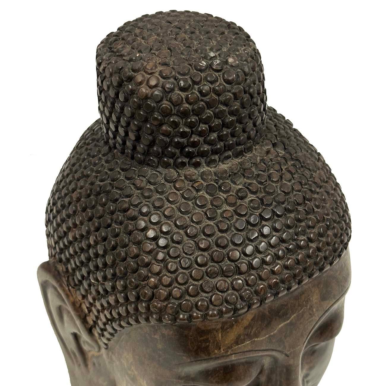 Chinese Export Early 20th Century Antique Chinese Carved Stone Buddha Head Sculpture For Sale