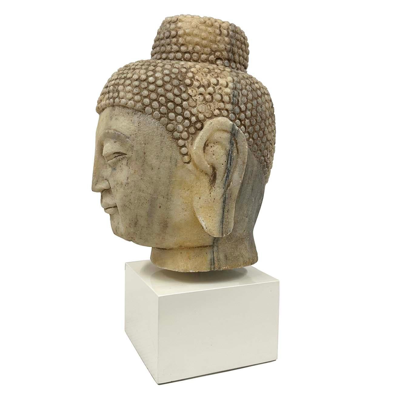 Chinese Export Early 20th Century Antique Chinese Carved Stone Buddha Head Sculpture For Sale