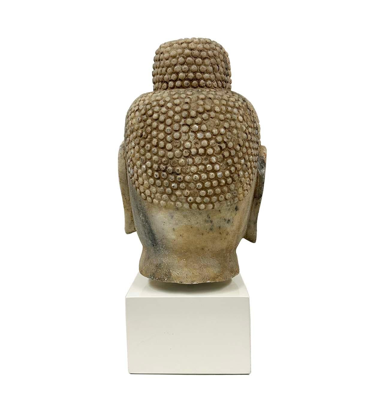 Early 20th Century Antique Chinese Carved Stone Buddha Head Sculpture In Good Condition For Sale In Pomona, CA