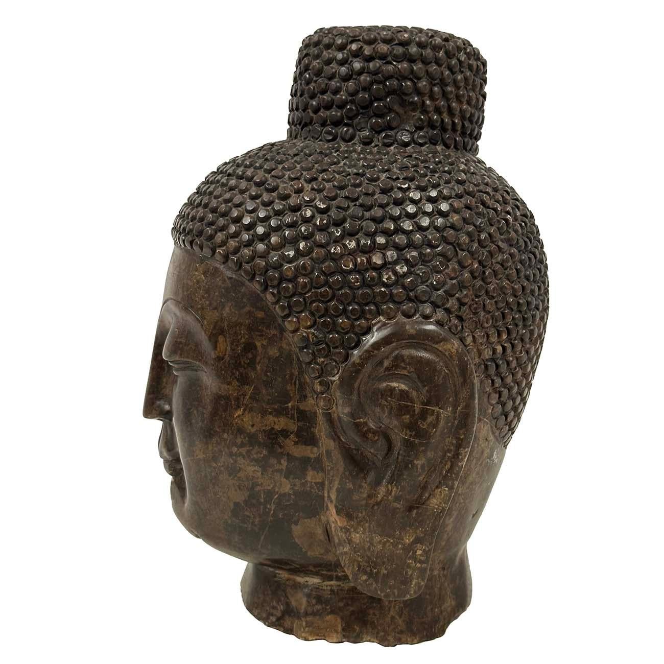 Scultura di testa di Buddha in pietra intagliata cinese dei primi del Novecento In condizioni buone in vendita a Pomona, CA