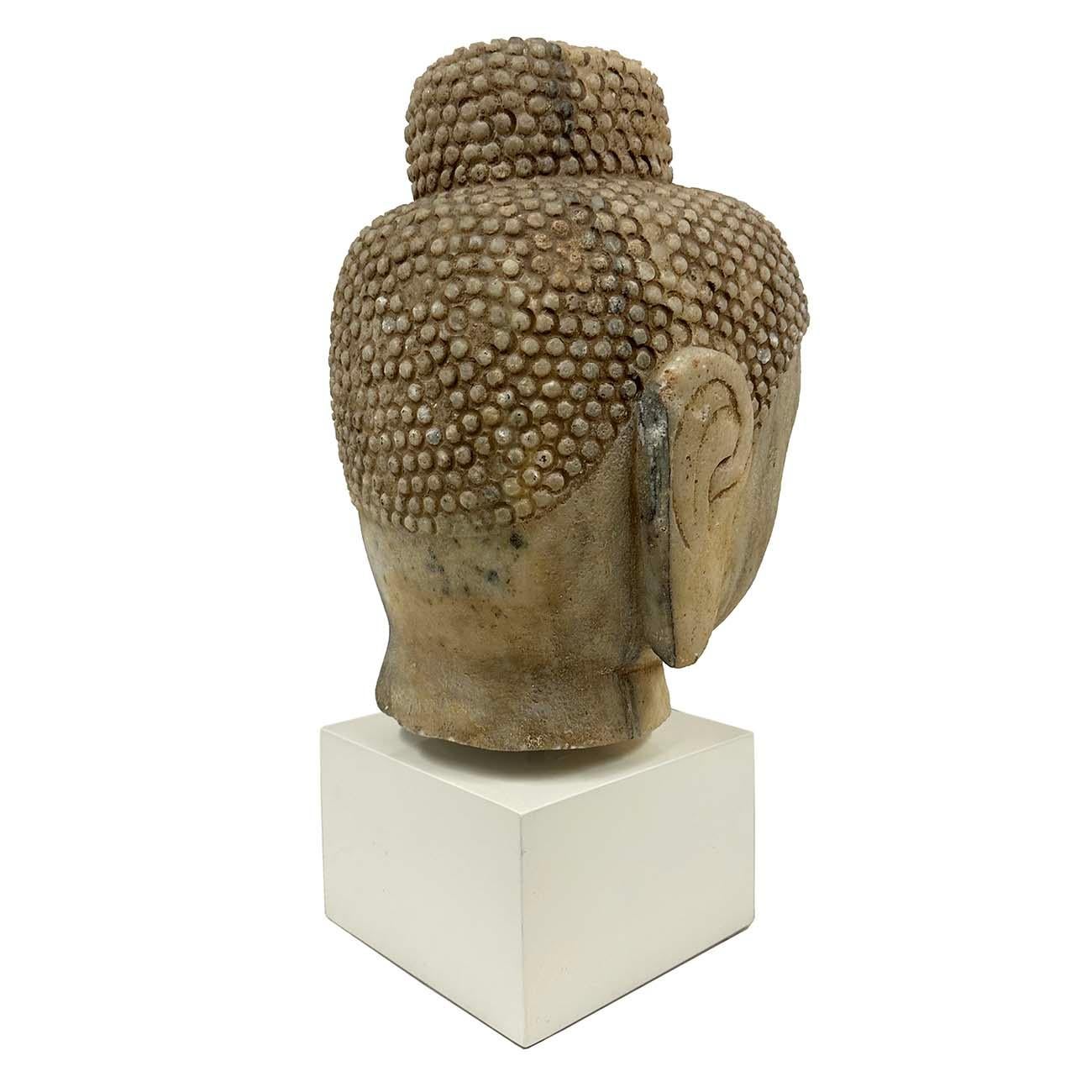 Early 20th Century Antique Chinese Carved Stone Buddha Head Sculpture For Sale 1