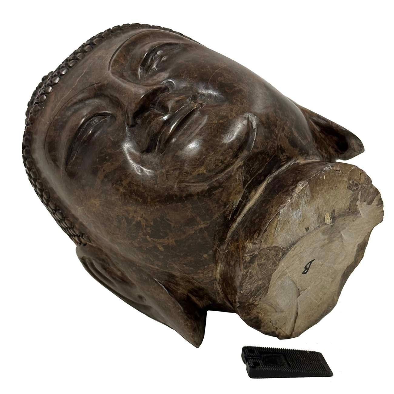 Early 20th Century Antique Chinese Carved Stone Buddha Head Sculpture For Sale 3