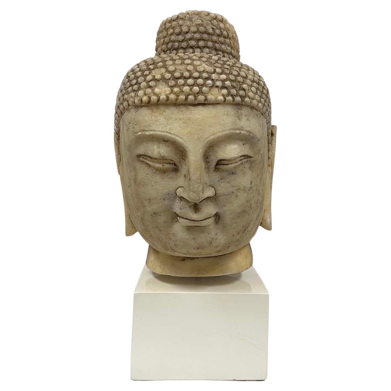 Early 20th Century Antique Chinese Carved Stone Buddha Head Sculpture For Sale