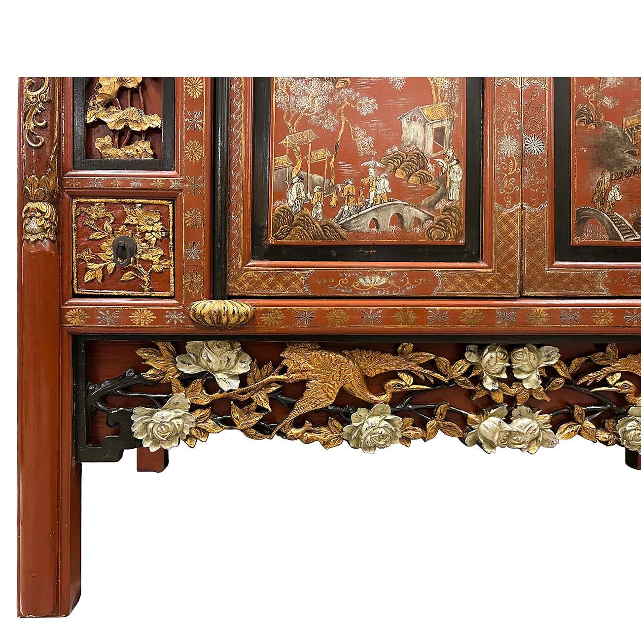 Early 20th Century Antique Chinese Carved Wedding Armoire For Sale 4