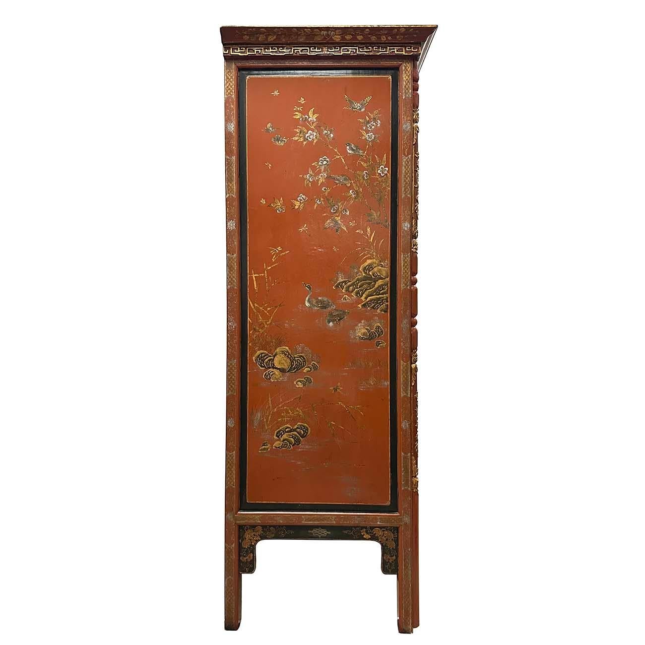 Early 20th Century Antique Chinese Carved Wedding Armoire For Sale 7