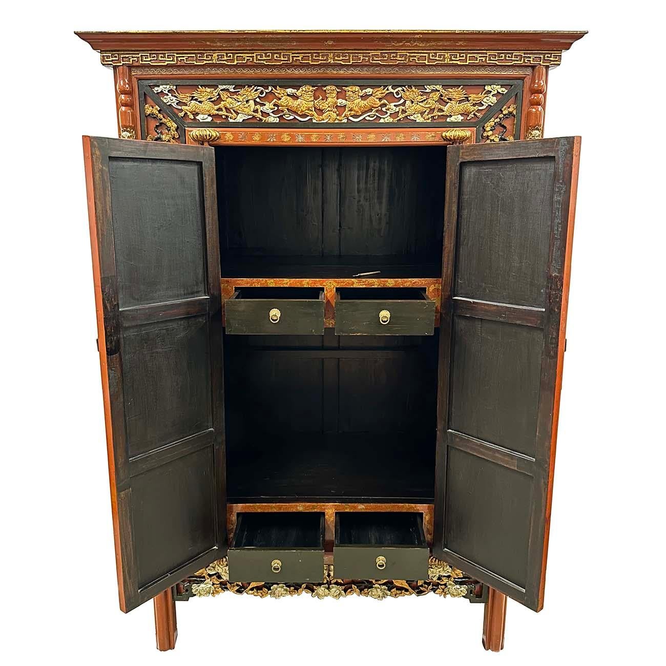 Chinese Export Early 20th Century Antique Chinese Carved Wedding Armoire For Sale