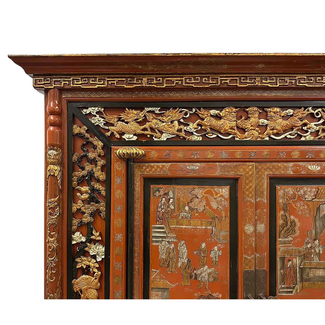 Early 20th Century Antique Chinese Carved Wedding Armoire For Sale 2