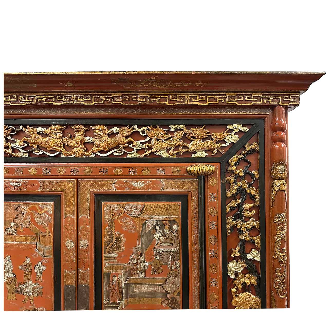 Early 20th Century Antique Chinese Carved Wedding Armoire For Sale 3