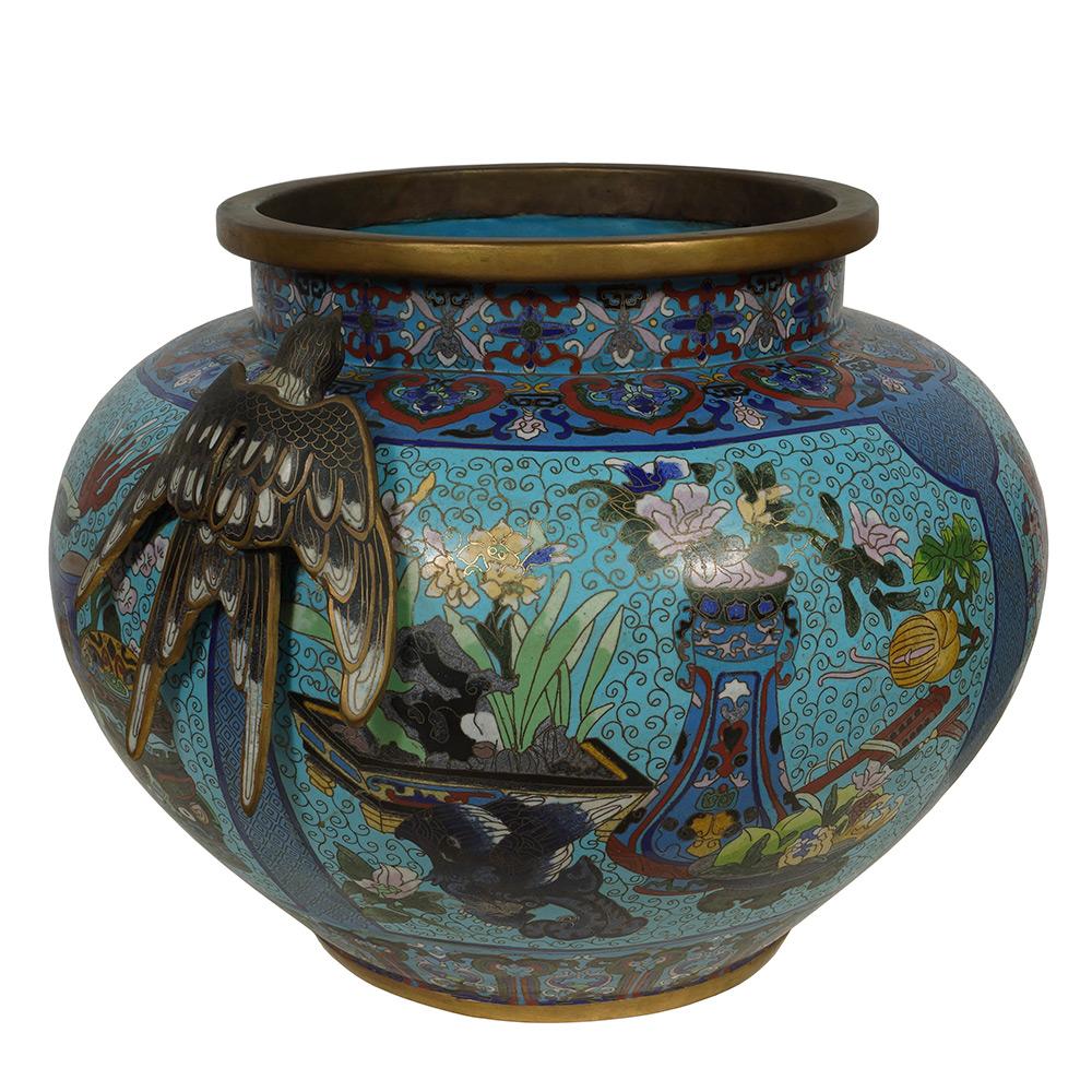 Chinese Export Early 20th Century Antique Chinese Cloisonne Pot For Sale