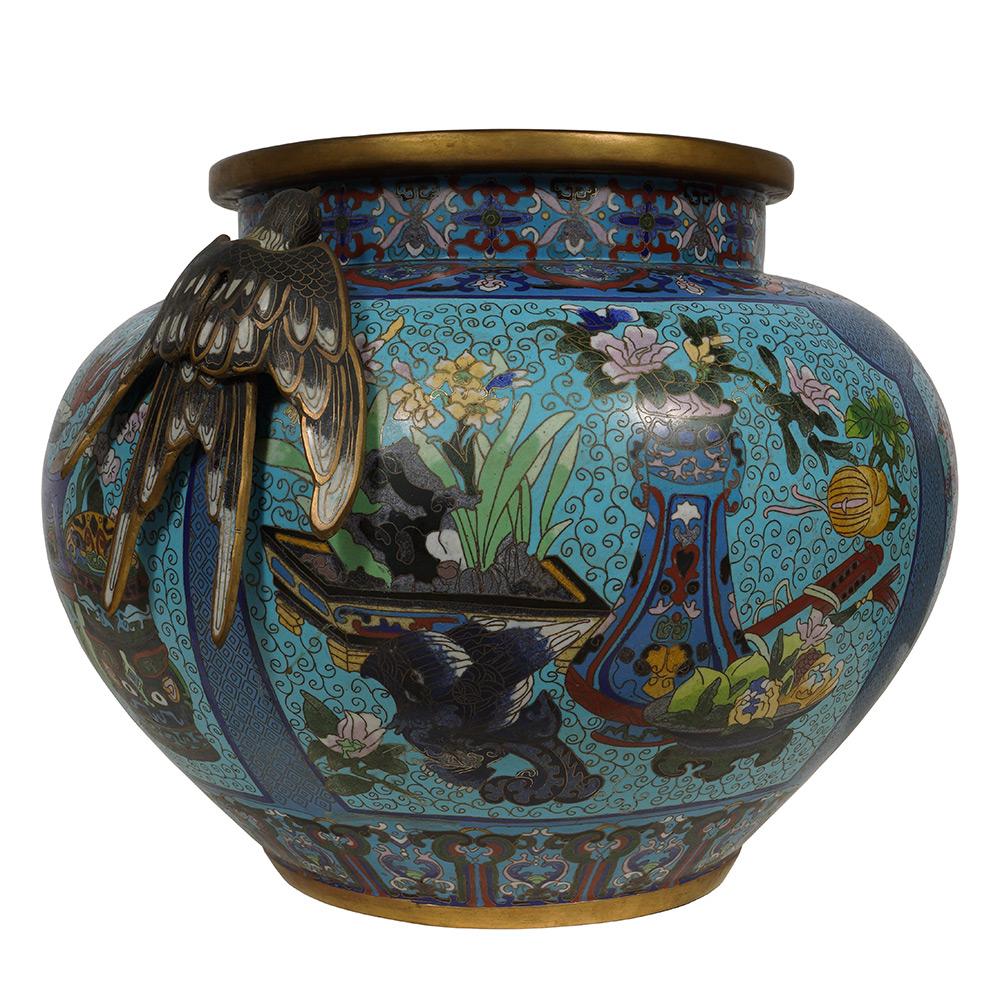Cloissoné Early 20th Century Antique Chinese Cloisonne Pot For Sale