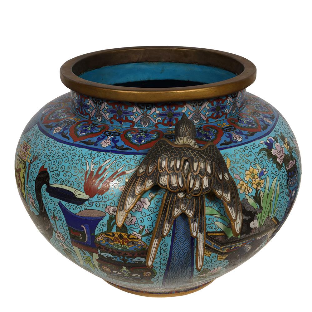Early 20th Century Antique Chinese Cloisonne Pot In Good Condition For Sale In Pomona, CA