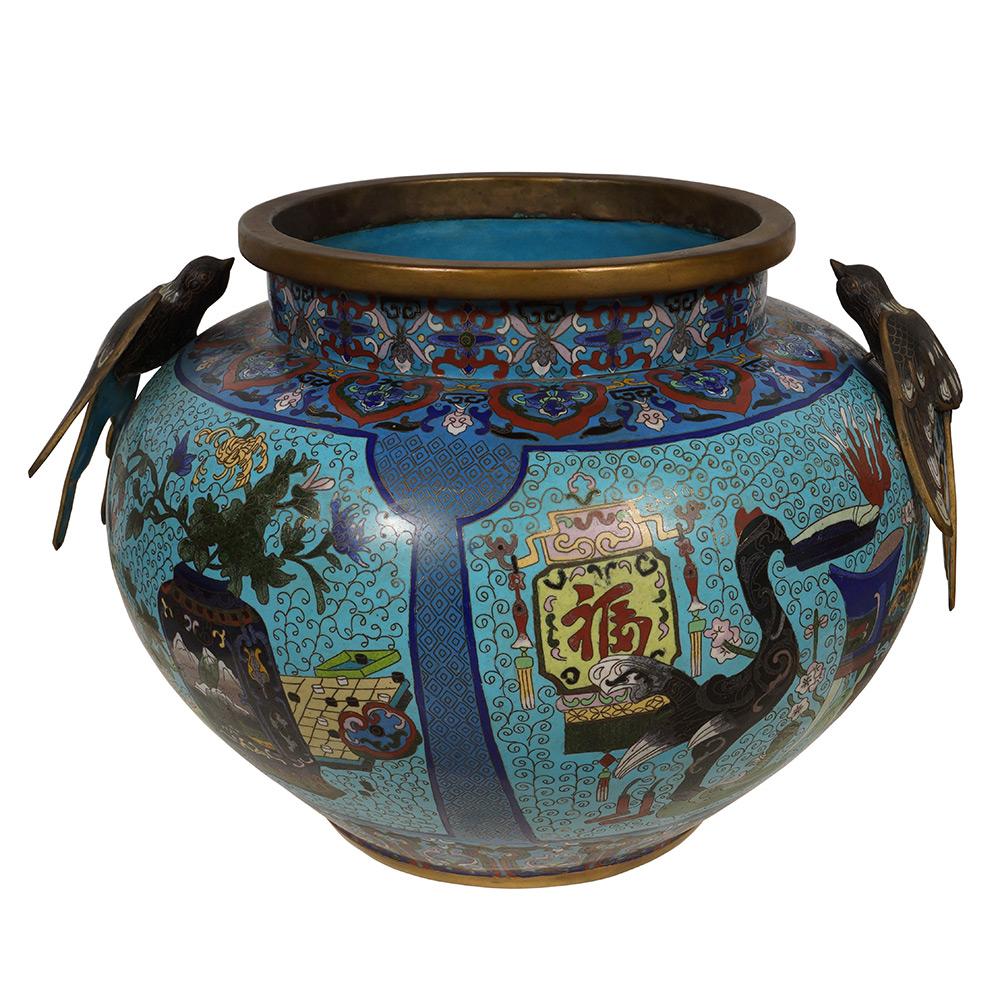 Metal Early 20th Century Antique Chinese Cloisonne Pot For Sale