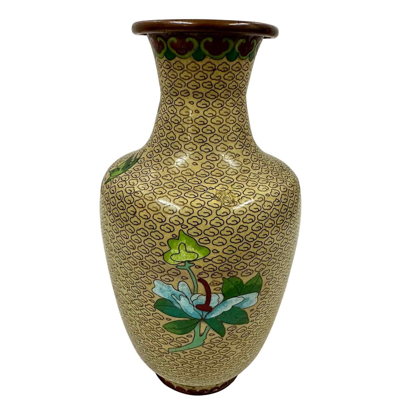 Copper Early 20th Century Antique Chinese Cloisonne Vase For Sale