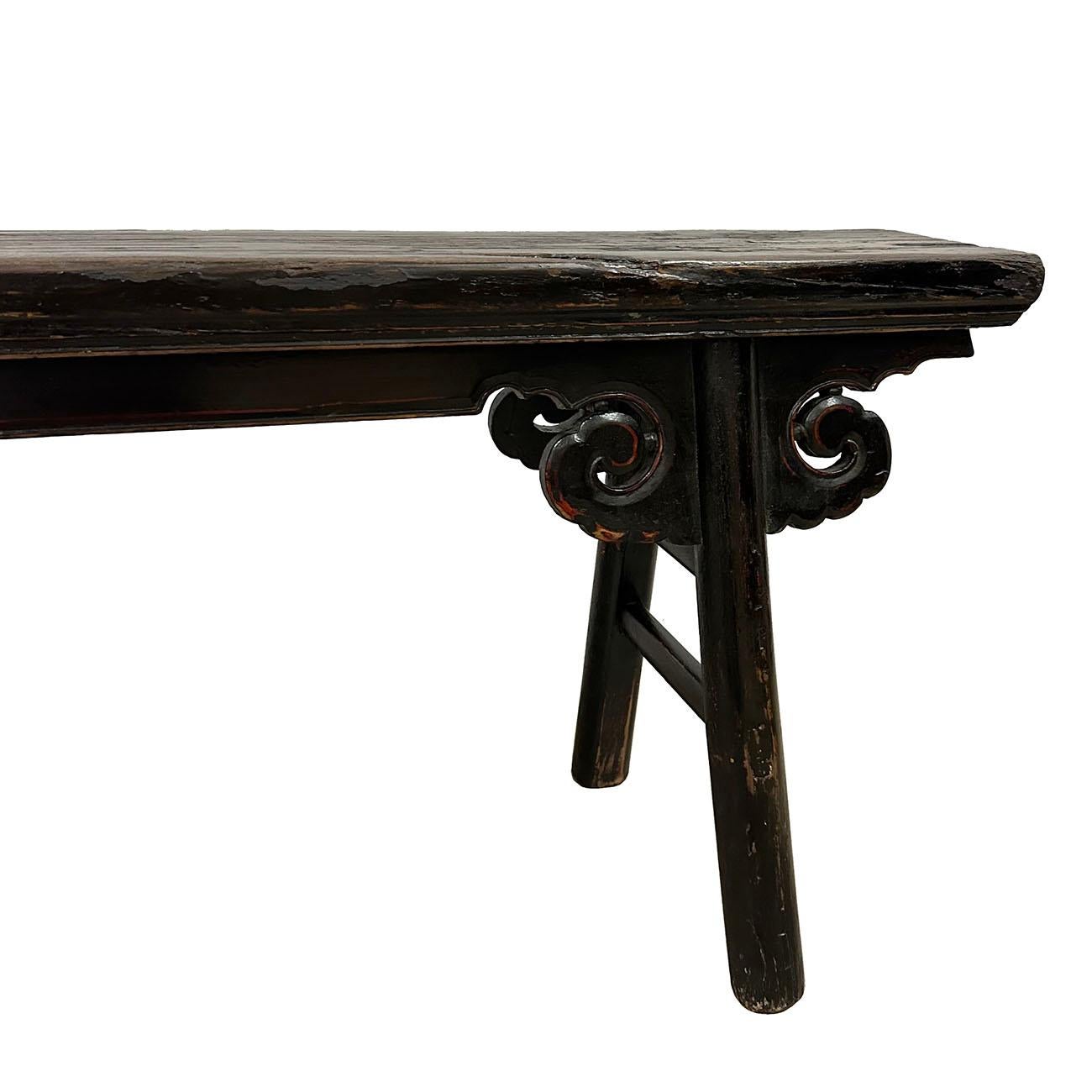 Carved Early 20th Century Antique Chinese Country Bench/Coffee Table For Sale