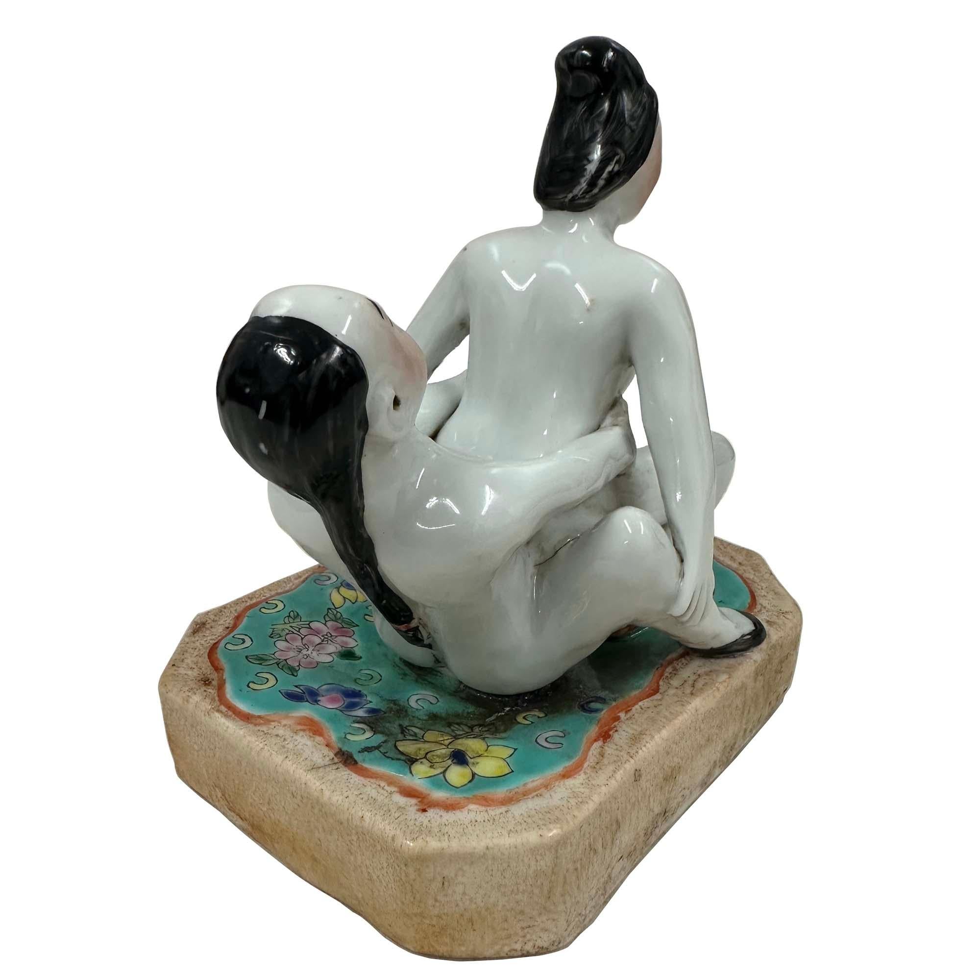 Chinese Export Early 20th-Century Antique Chinese Erotic Porcelain Figurine For Sale