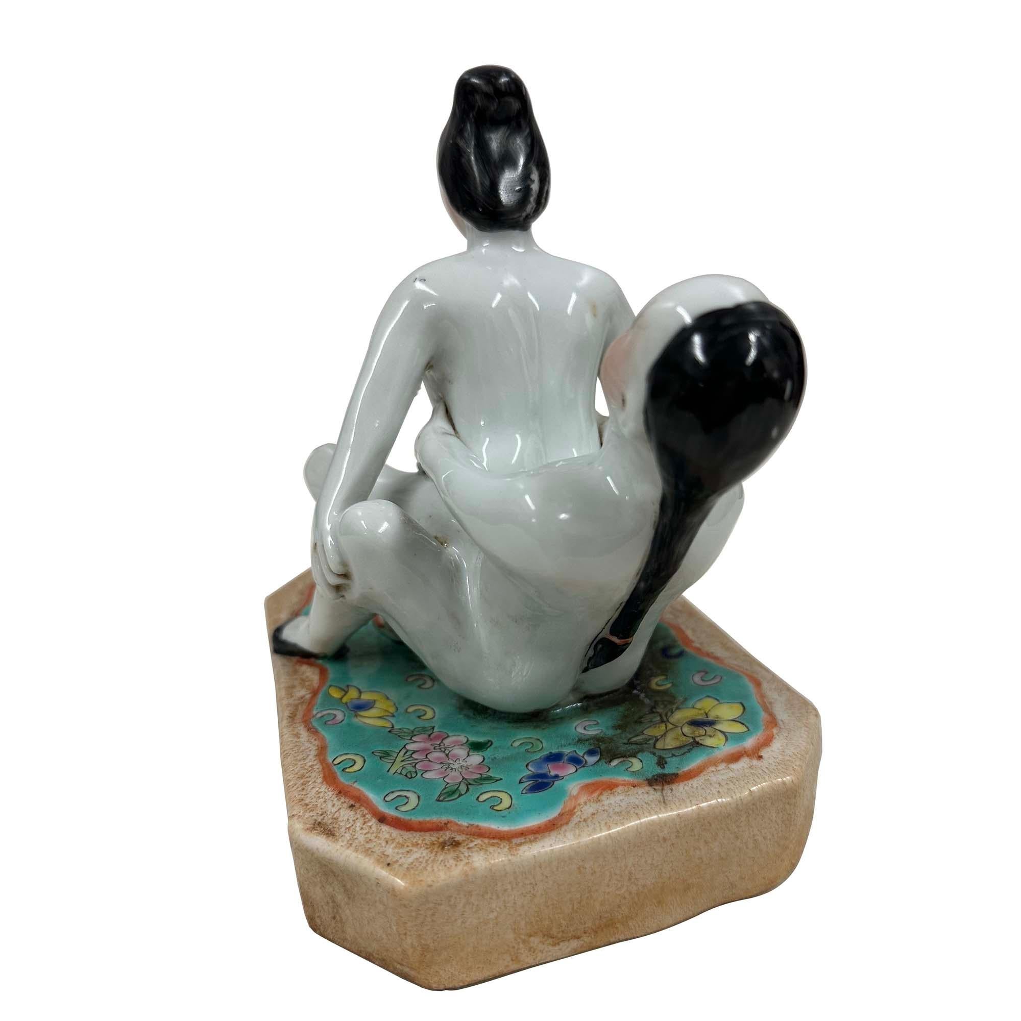 Hand-Crafted Early 20th-Century Antique Chinese Erotic Porcelain Figurine For Sale