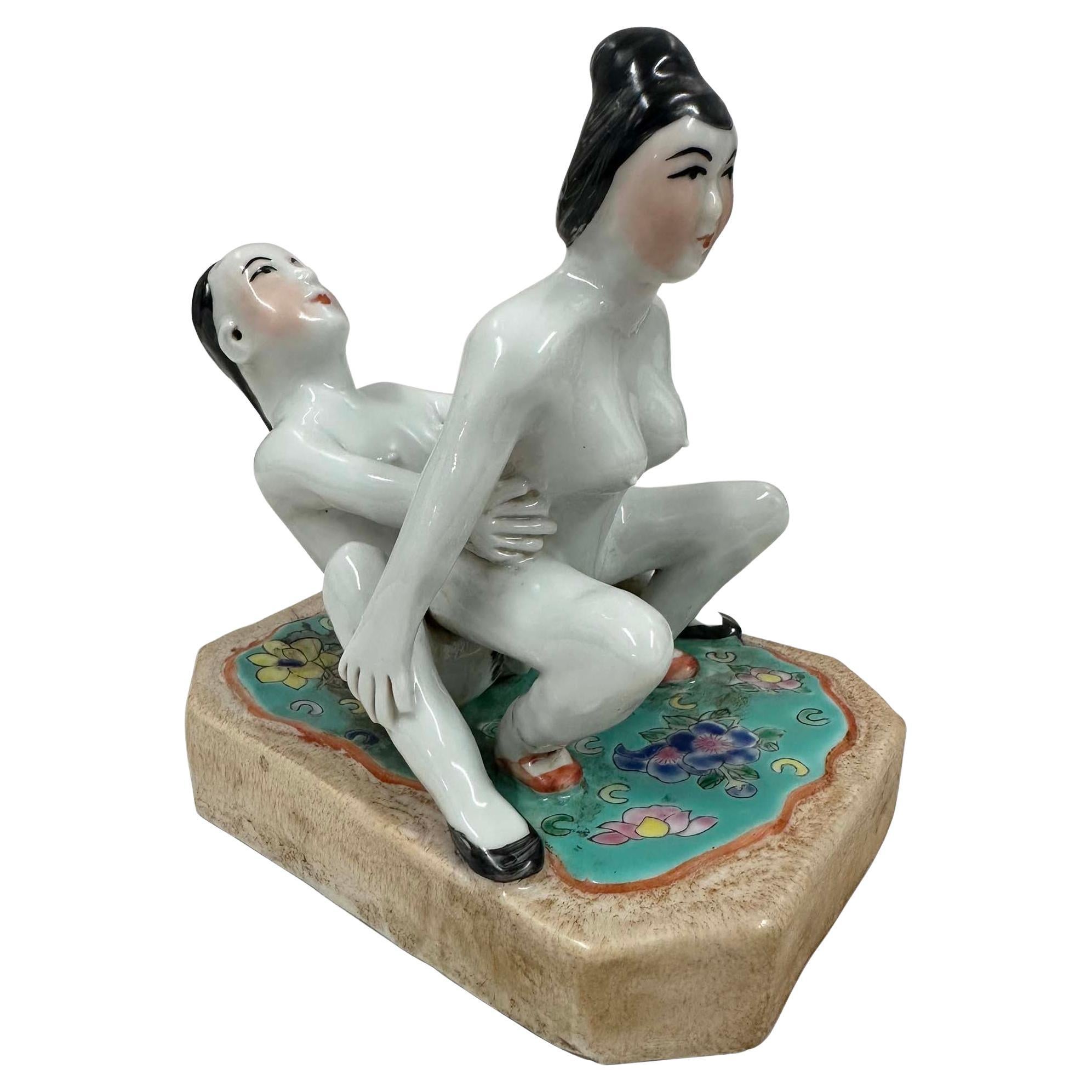 Early 20th-Century Antique Chinese Erotic Porcelain Figurine For Sale