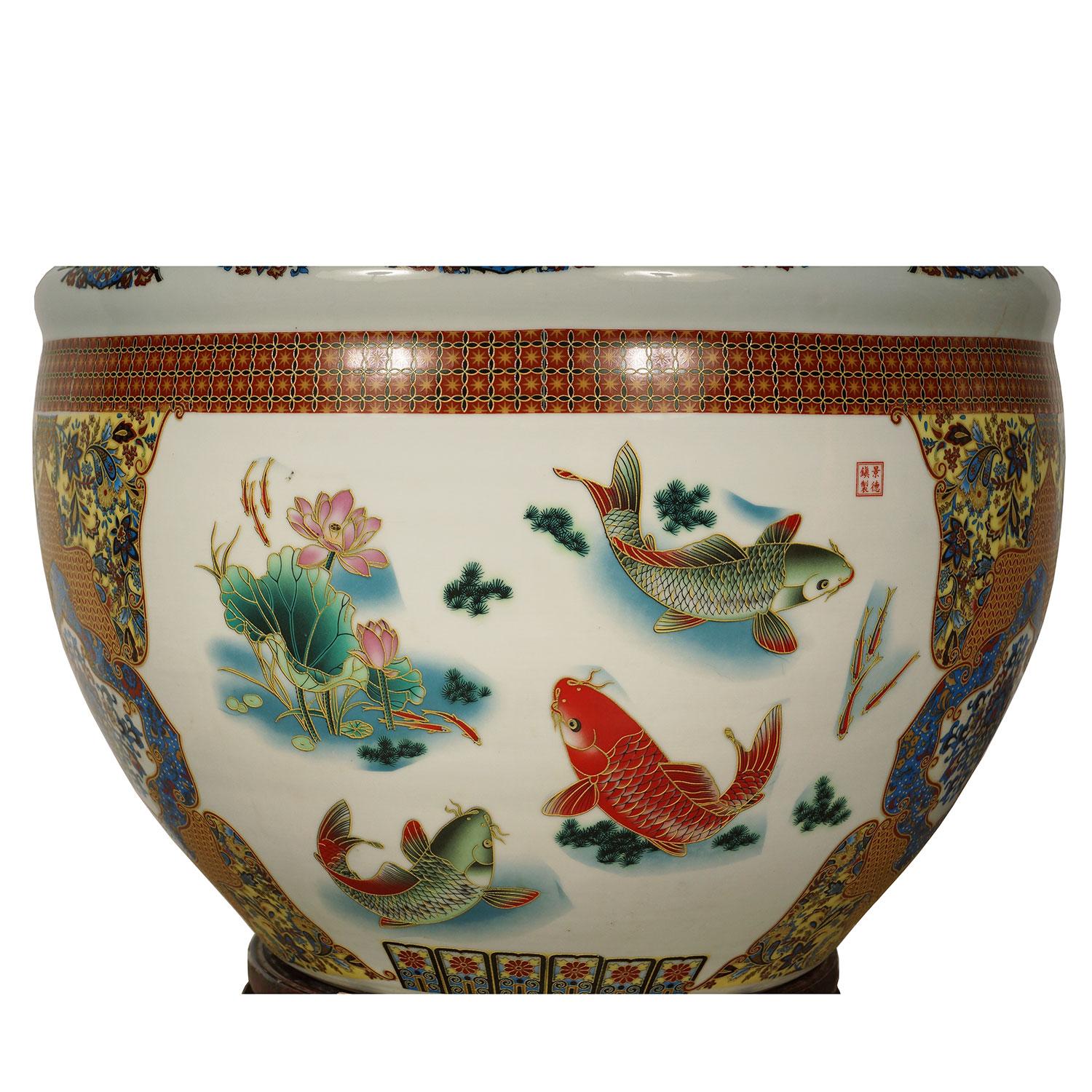 Antike chinesische Famille-Rose-Porzellan-Fischschale, Pflanzgefäß, frühes 20. Jahrhundert (Chinesisch) im Angebot