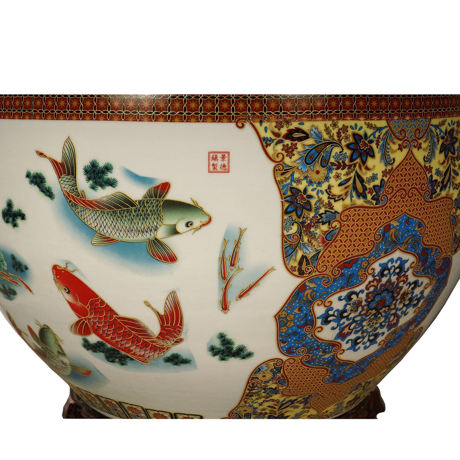 Antike chinesische Famille-Rose-Porzellan-Fischschale, Pflanzgefäß, frühes 20. Jahrhundert im Zustand „Gut“ im Angebot in Pomona, CA
